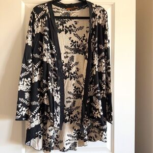 Belldini Floral Open Waterfall Cardigan Black Ivory size 1X